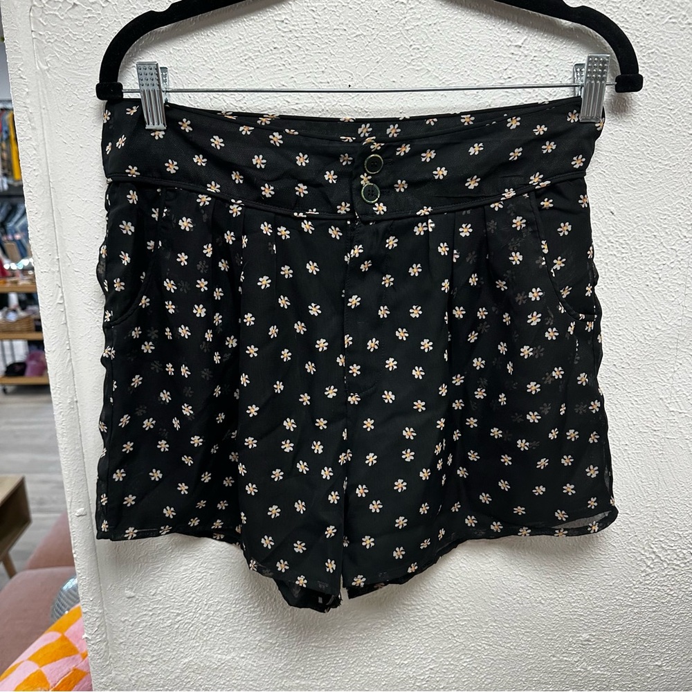 Tulle black floral shorts